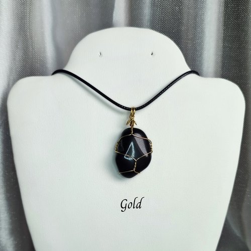 Obsidian Wire Wrapped Pendant in Gold, Rose Gold or Copper