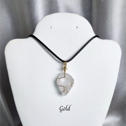 Quartz wire wrapped pendant in gold, rose gold or copper.