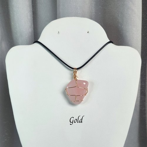 Rose Quartz Wire Wrapped Pendant in Gold, Rose Gold or Copper