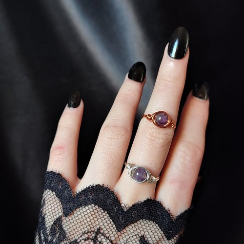 Amethyst Wire Wrapped Ring in Silver or Copper