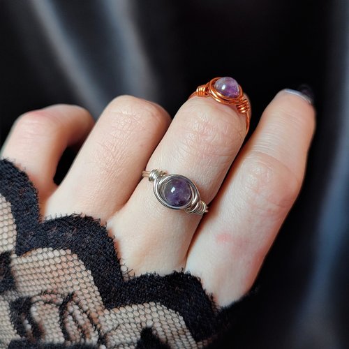 Amethyst Wire Wrapped Ring in Silver or Copper