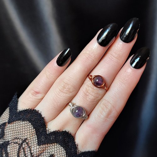Amethyst Wire Wrapped Ring in Silver or Copper