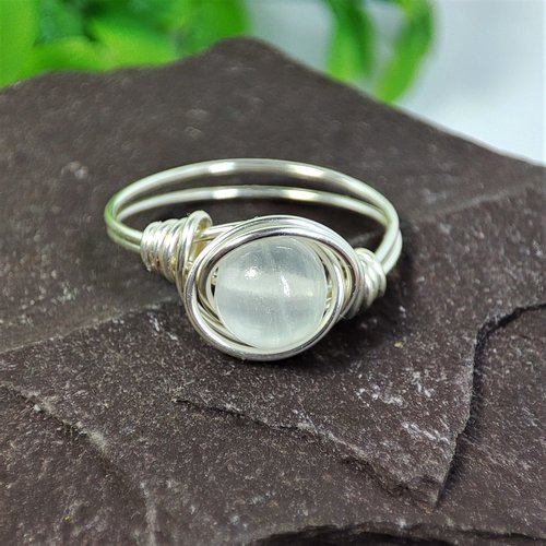 Selenite Wire Wrapped Ring in Silver or Copper