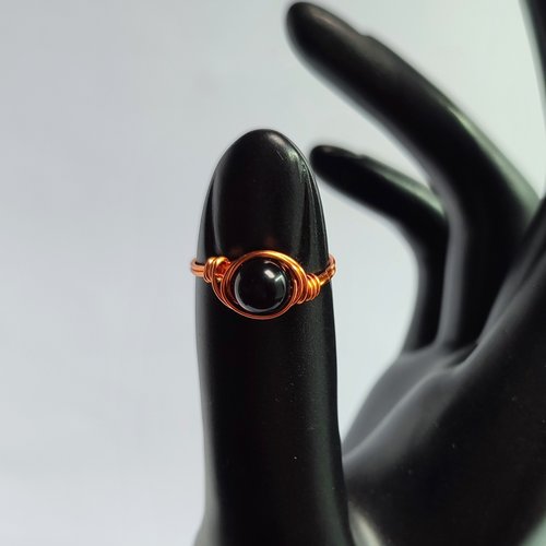 Obsidian Wire Wrapped Ring in Silver or Copper