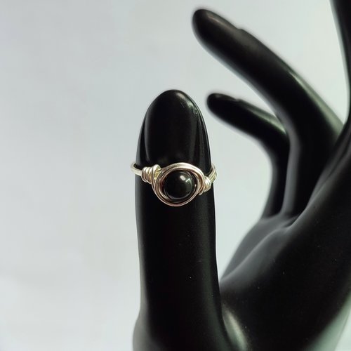 Obsidian Wire Wrapped Ring in Silver or Copper