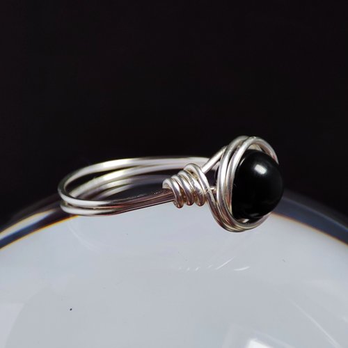 Obsidian Wire Wrapped Ring in Silver or Copper