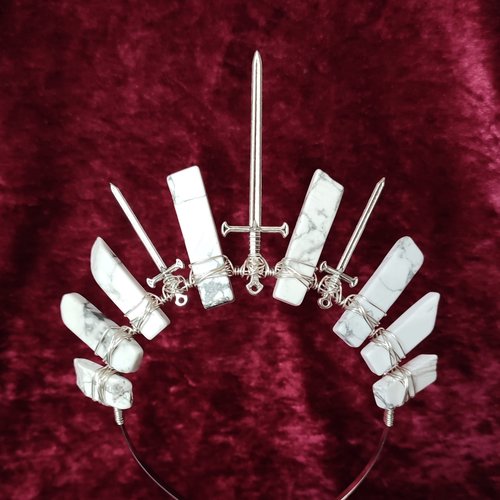 Crusader crown with howlite and silver swords.