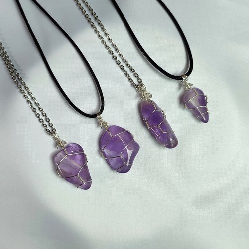Amethyst Wire Wrapped Pendant in Silver