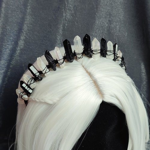 FALLEN ANGEL Black and Aura Quartz Crystal Crown