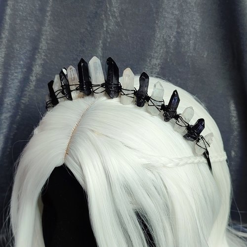 FALLEN ANGEL Black and Aura Quartz Crystal Crown