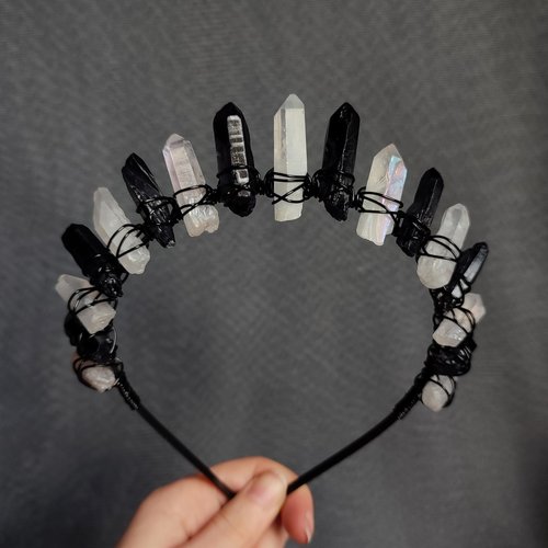 FALLEN ANGEL Black and Aura Quartz Crystal Crown