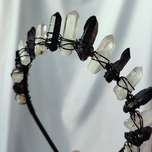 FALLEN ANGEL Black and Aura Quartz Crystal Crown
