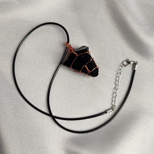 Chunky Obsidian Wire Wrapped Pendant in Silver, Gold or Copper