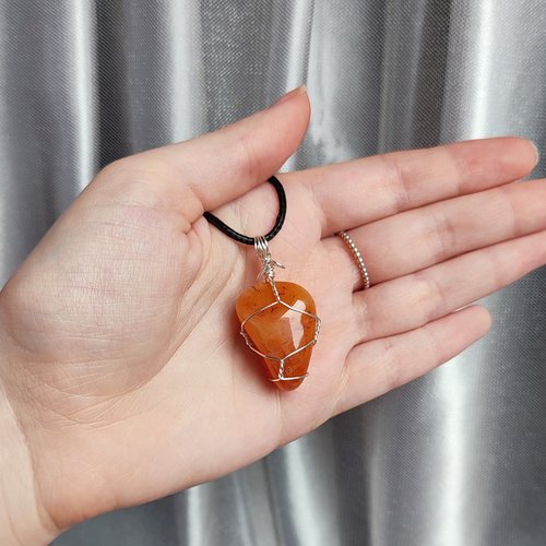 Carnelian Wire Wrapped Pendant in Silver