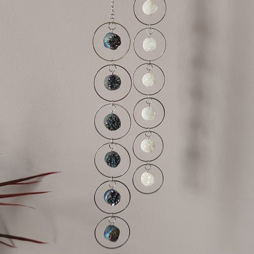 Druzy quartz cluster suncatcher in blue, white or rainbow coloured.