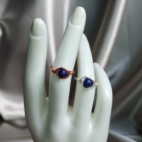 Lapis lazuli wire wrapped ring in silver or copper.