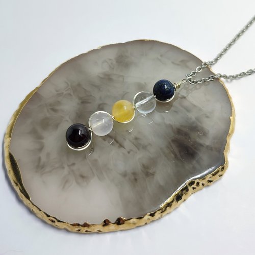 Libra pendant with lapis lazuli,  quartz, citrine, rose quartz and garnet.