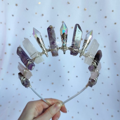 GRACIE Amethyst and Rose Quartz Crystal Crown