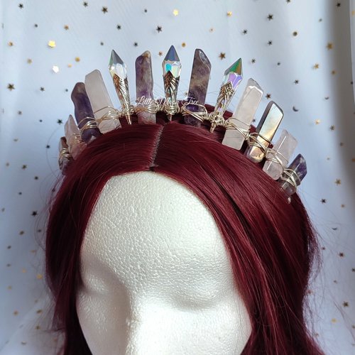 GRACIE Amethyst and Rose Quartz Crystal Crown