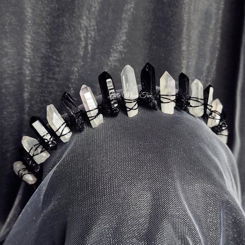 Fallen angel crown with black quartz and angel aura quartz.