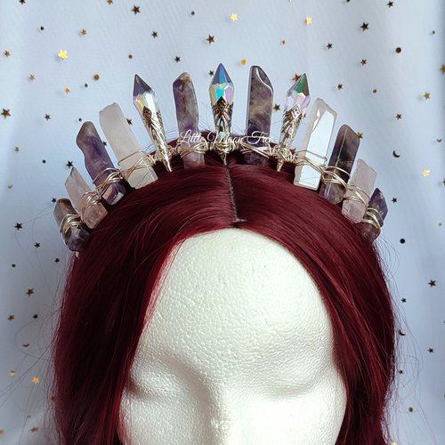 GRACIE Amethyst and Rose Quartz Crystal Crown