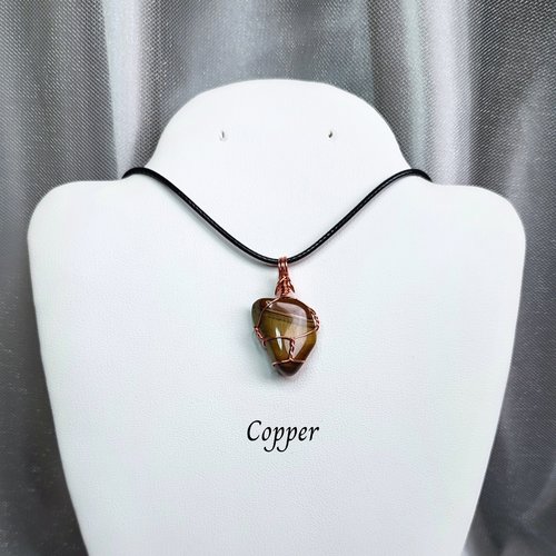 Tiger's eye wire wrapped pendant in gold, rose gold or copper.