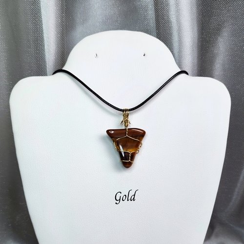 Tiger's eye wire wrapped pendant in gold, rose gold or copper.