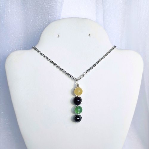 Sobriety gemstone pendant with citrine, amethyst, fluorite, hematite and chain or cord.