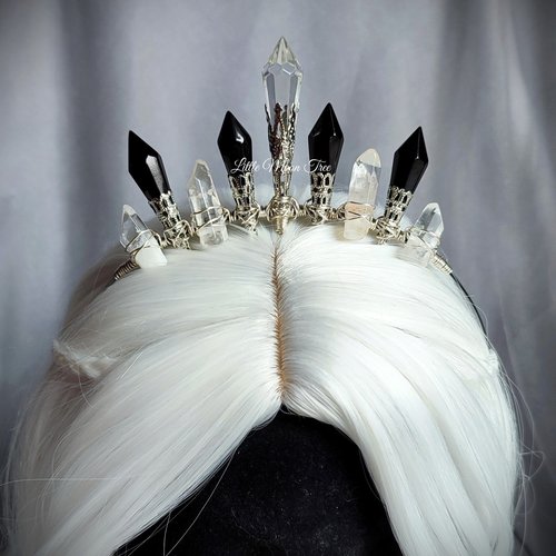 Dark Angel crown with quartz, black glass crystals and clear centrepiece.