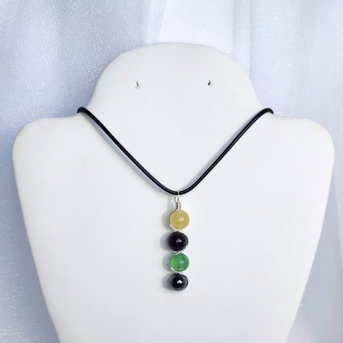 Sobriety gemstone pendant with citrine, amethyst, fluorite, hematite and chain or cord.