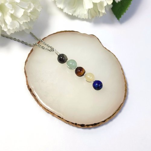 Gemstone pendant for promotion and success with labradorite, aventurine, tiger's eye, citrine and lapis lazuli with chain or cord.