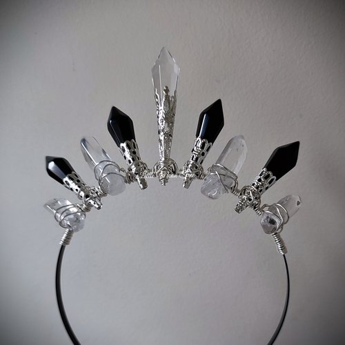 Dark Angel crown with quartz, black glass crystals and clear centrepiece.