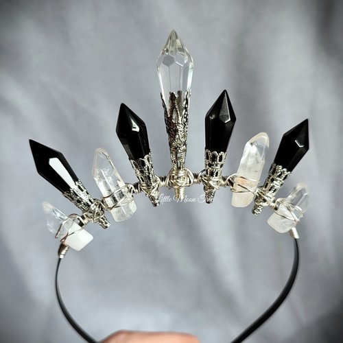 Dark Angel crown with quartz, black glass crystals and clear centrepiece.
