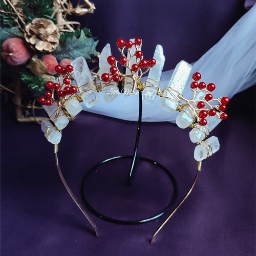 Holly Crown with clear quartz and gold berry branches.
