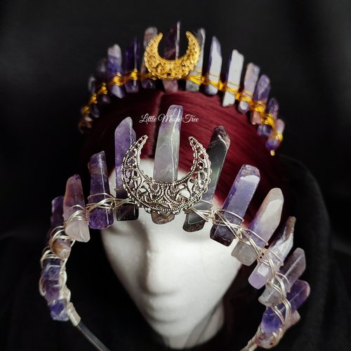 Dreamer crown with chevron amethyst and moon in gold or silver.