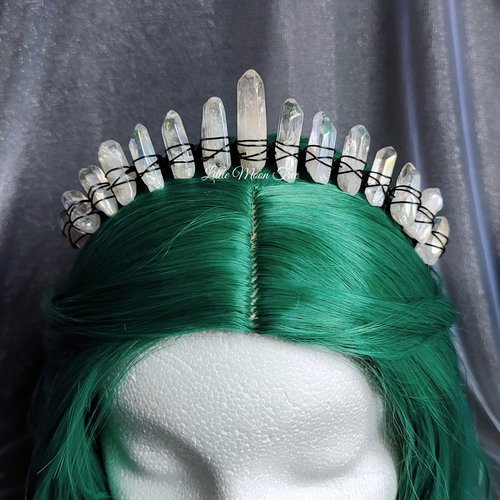 Angel dust crown with angel aura quartz and black headband.