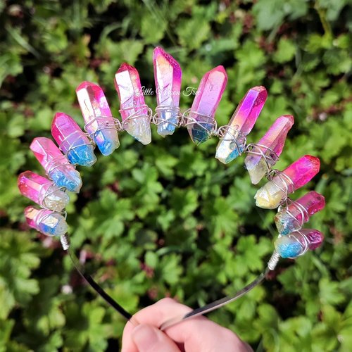 Rainbow Crown with titanium quartz wire wrapped onto a silver headband.