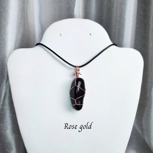 Obsidian wire wrapped pendant in gold, rose gold or copper.