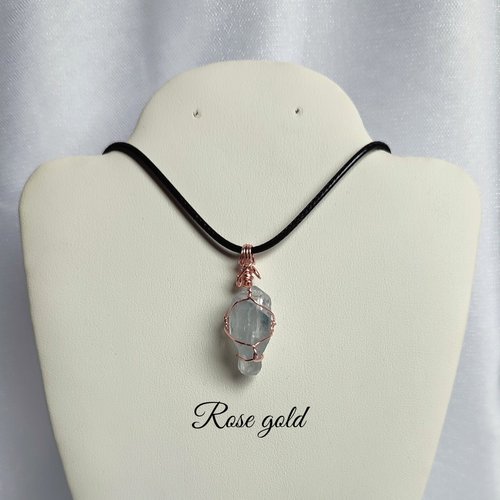 Raw Celestite Wire Wrapped Pendant in Gold, Rose Gold or Copper