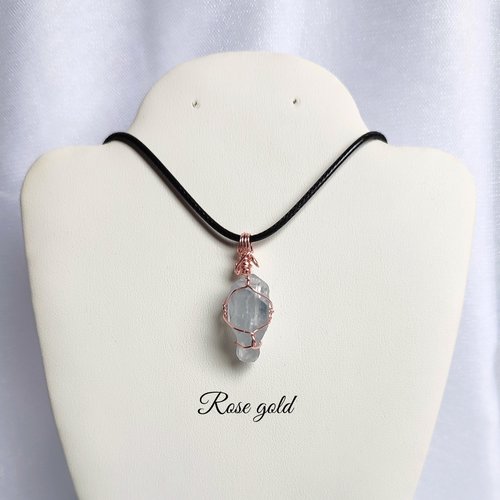 Raw Celestite Wire Wrapped Pendant in Gold, Rose Gold or Copper