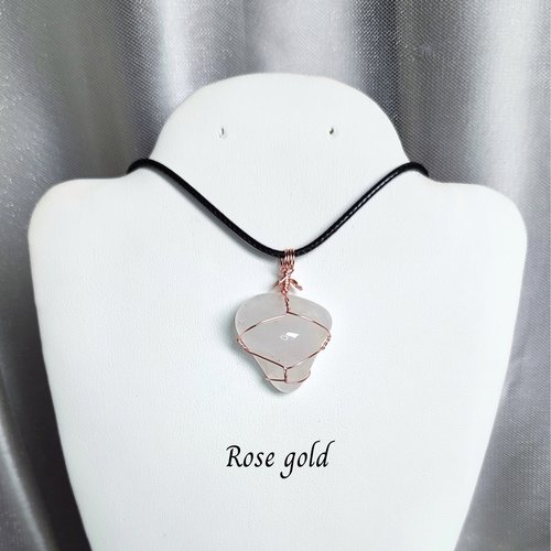 Quartz wire wrapped pendant in gold, rose gold or copper.