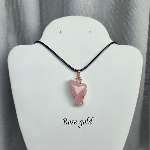 Rose Quartz Wire Wrapped Pendant in Gold, Rose Gold or Copper