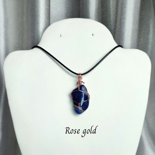 Sodalite Wire Wrapped Pendant in Gold, Rose Gold or Copper