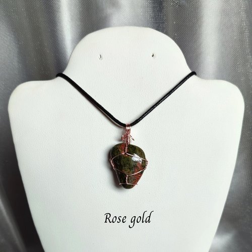 Unakite Wire Wrapped Pendant in Gold, Rose Gold or Copper