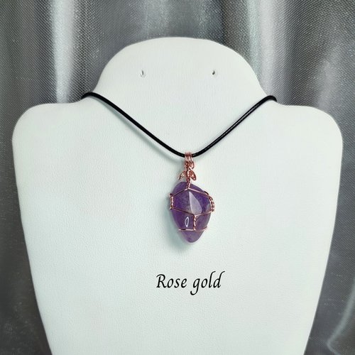 Amethyst Wire Wrapped Pendant in Gold, Rose Gold or Copper