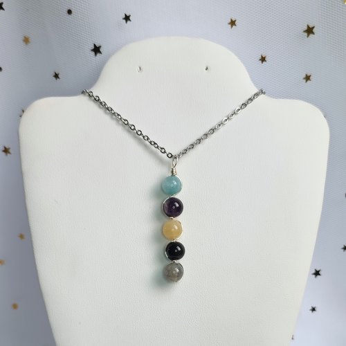Scorpio pendant with aquamarine, amethyst, citrine, obsidian and labradorite.