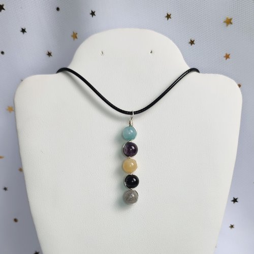 Scorpio pendant with aquamarine, amethyst, citrine, obsidian and labradorite.