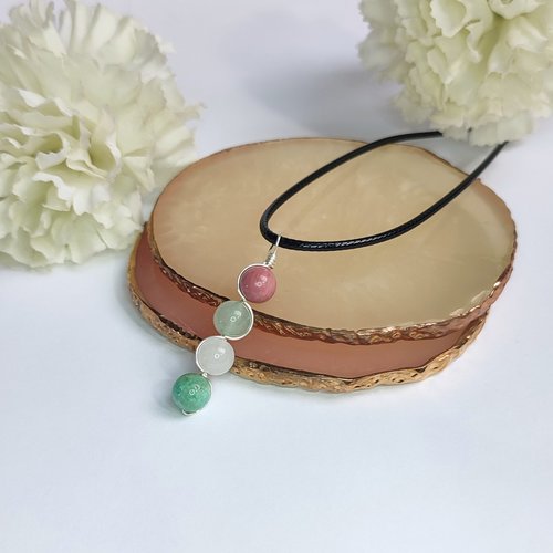 Gemstone beaded pendant with rhodochrosite, green aventurine, rose quartz and amazonite.