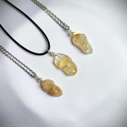 Citrine Wire Wrapped Pendant in Gold, Rose Gold or Copper