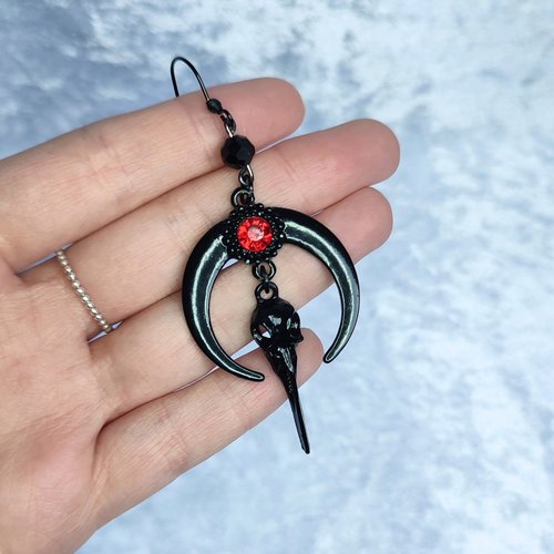 Moon Raven Skull Earrings